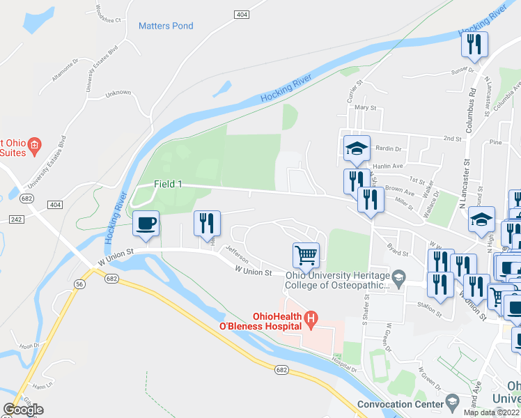 map of restaurants, bars, coffee shops, grocery stores, and more near 30 Herrold Avenue in Athens