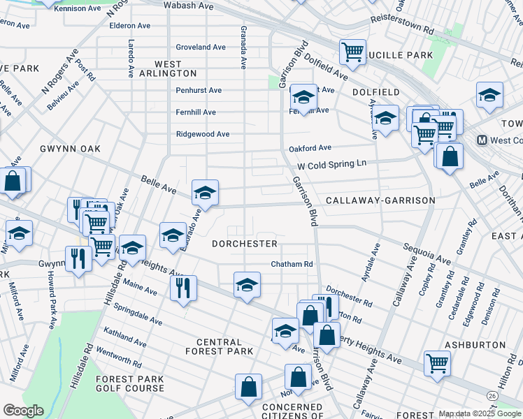 map of restaurants, bars, coffee shops, grocery stores, and more near 4027 Belle Avenue in Baltimore