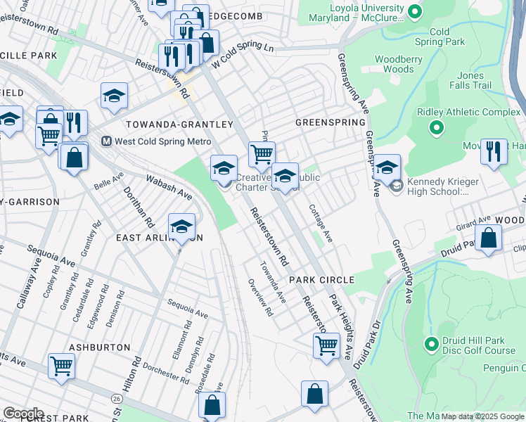 map of restaurants, bars, coffee shops, grocery stores, and more near 2702 Keyworth Avenue in Baltimore