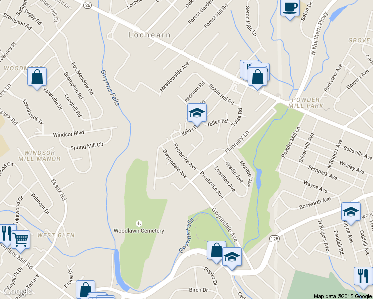 map of restaurants, bars, coffee shops, grocery stores, and more near 5703 Fieldview Court in Baltimore