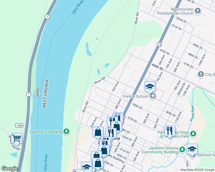 map of restaurants, bars, coffee shops, grocery stores, and more near 3904 2nd Avenue in Vienna