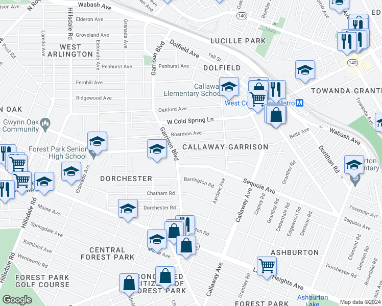 map of restaurants, bars, coffee shops, grocery stores, and more near 3919 Belle Avenue in Baltimore