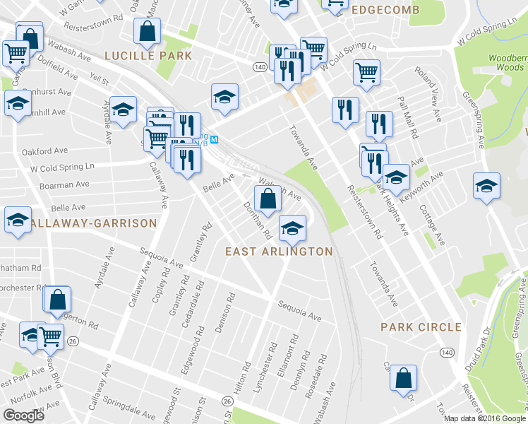 map of restaurants, bars, coffee shops, grocery stores, and more near 4013 Cedardale Rd in Baltimore