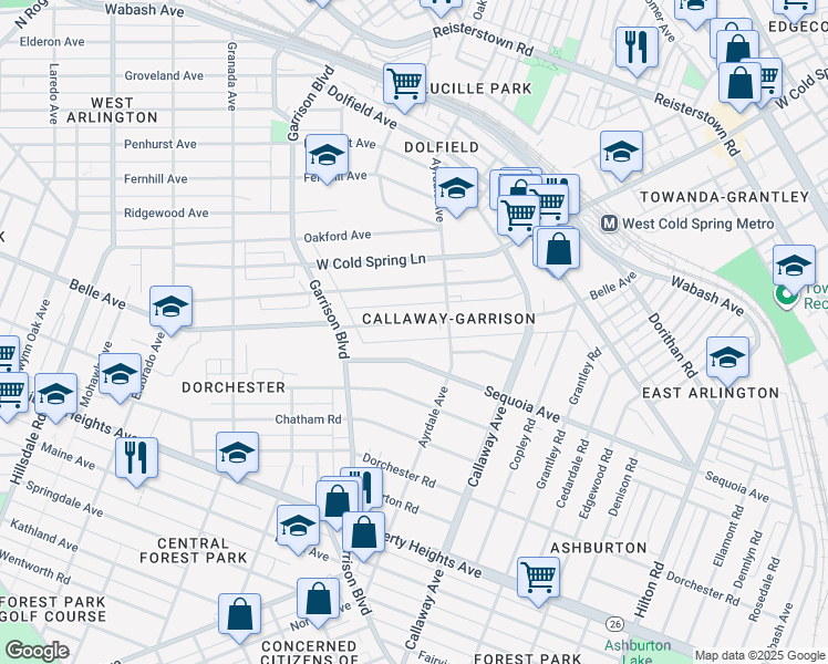 map of restaurants, bars, coffee shops, grocery stores, and more near 3813 Belle Avenue in Baltimore