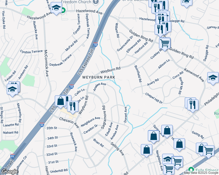 map of restaurants, bars, coffee shops, grocery stores, and more near 8320 Analee Avenue in Rosedale