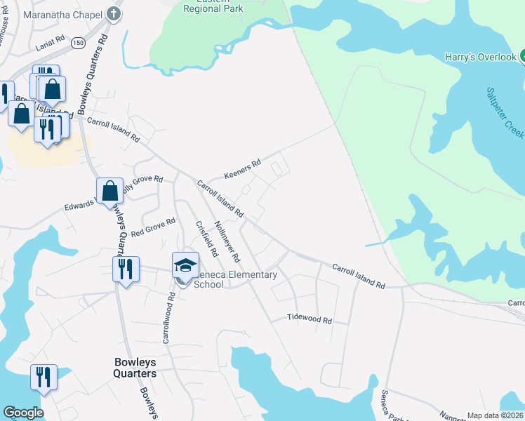 map of restaurants, bars, coffee shops, grocery stores, and more near 4023 Rustico Road in Middle River