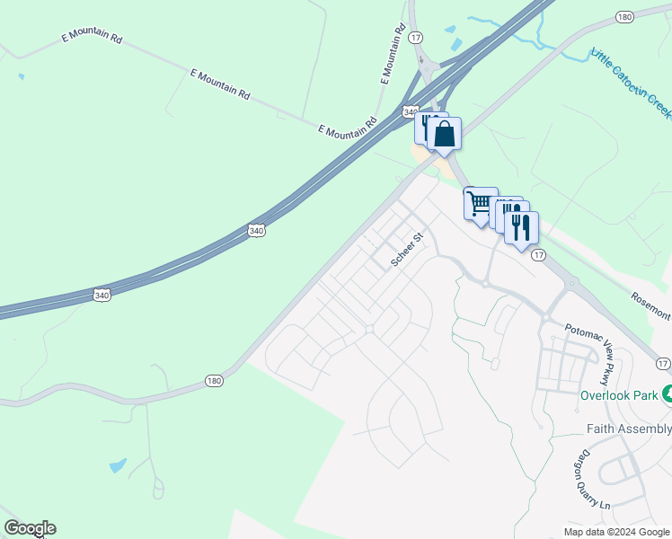 map of restaurants, bars, coffee shops, grocery stores, and more near 727 Jefferson Pike in Brunswick
