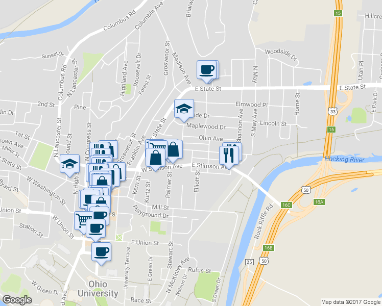 map of restaurants, bars, coffee shops, grocery stores, and more near 71 Morris Avenue in Athens