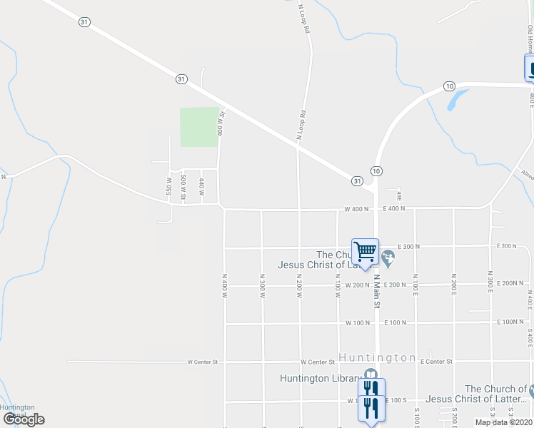 map of restaurants, bars, coffee shops, grocery stores, and more near 388 North 300 West in Huntington