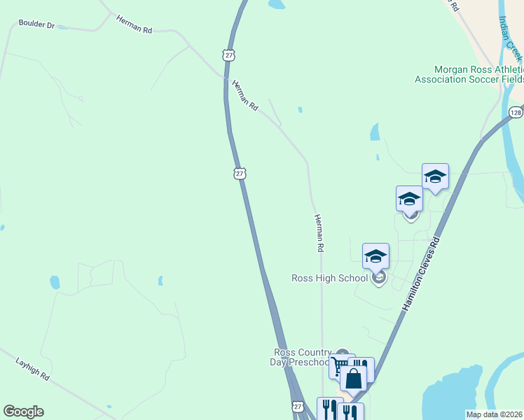 map of restaurants, bars, coffee shops, grocery stores, and more near 3381 Herman Road in Hamilton