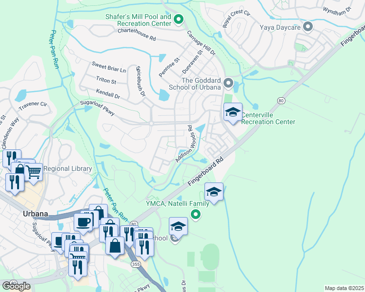 map of restaurants, bars, coffee shops, grocery stores, and more near 3504 Connor Place in Frederick