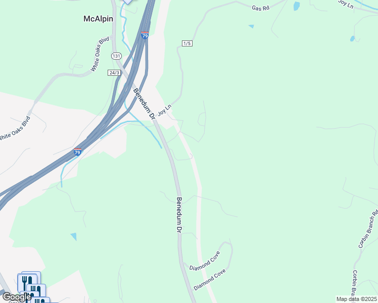 map of restaurants, bars, coffee shops, grocery stores, and more near 3586 Benedum Drive in Bridgeport