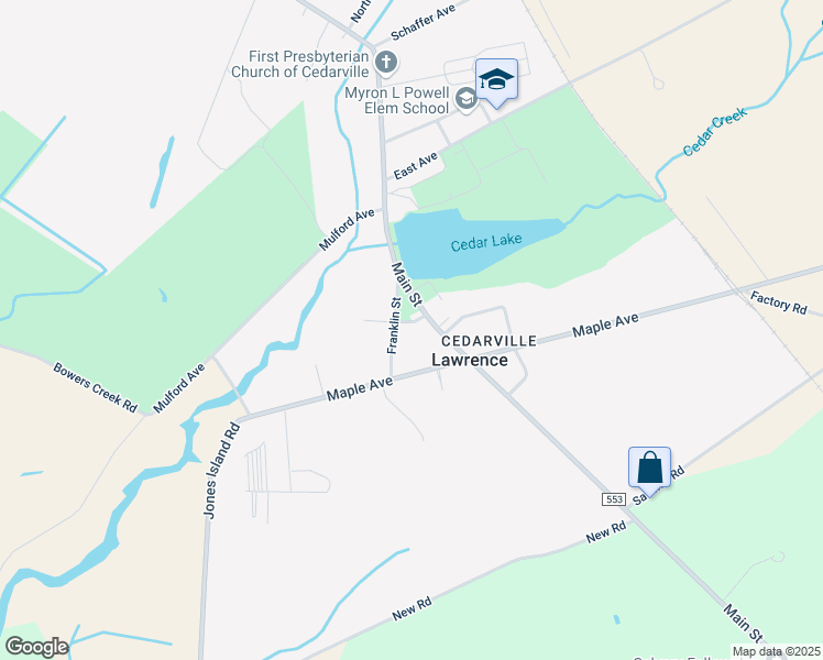 map of restaurants, bars, coffee shops, grocery stores, and more near 7 Bowers Creek Road in Lawrence