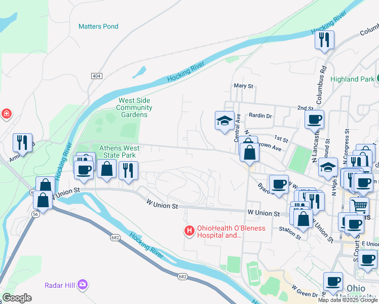 map of restaurants, bars, coffee shops, grocery stores, and more near 30 Herrold Avenue in Athens