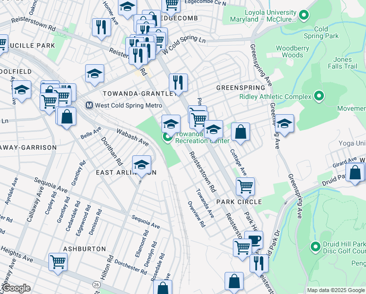 map of restaurants, bars, coffee shops, grocery stores, and more near 3940 Reisterstown Road in Baltimore