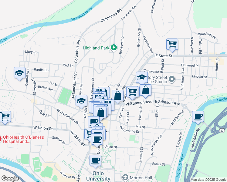 map of restaurants, bars, coffee shops, grocery stores, and more near 31 Grosvenor Street in Athens