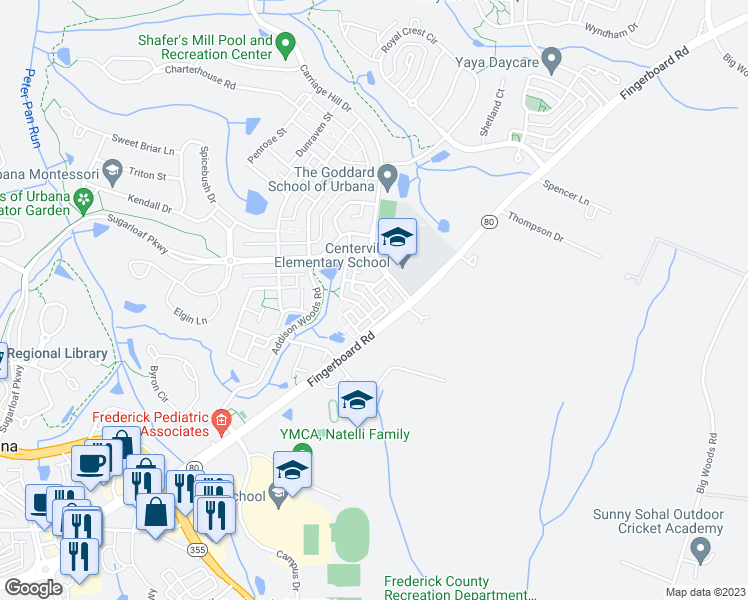 map of restaurants, bars, coffee shops, grocery stores, and more near 3672 Holborn Place in Frederick