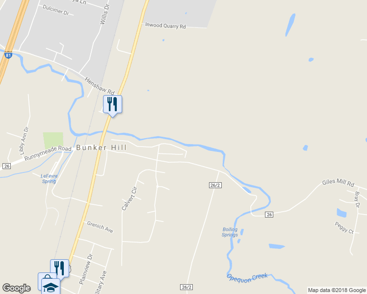 map of restaurants, bars, coffee shops, grocery stores, and more near 351 Scarboro Drive in Bunker Hill