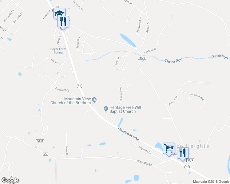 map of restaurants, bars, coffee shops, grocery stores, and more near 259 Longwood Drive in Bunker Hill