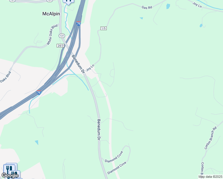 map of restaurants, bars, coffee shops, grocery stores, and more near 3586 Benedum Drive in Bridgeport