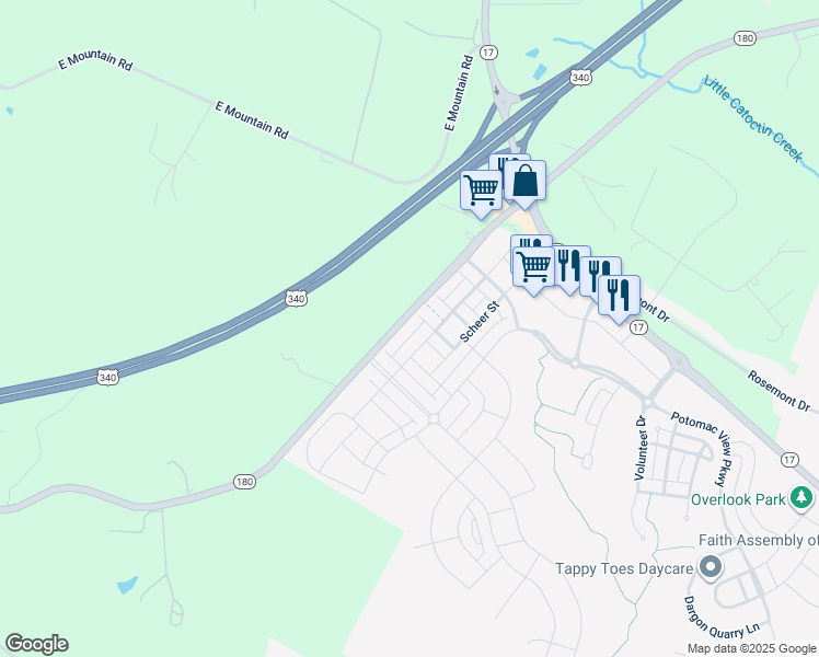 map of restaurants, bars, coffee shops, grocery stores, and more near 739 Jefferson Pike in Brunswick