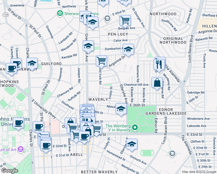 map of restaurants, bars, coffee shops, grocery stores, and more near 644 East 37th Street in Baltimore
