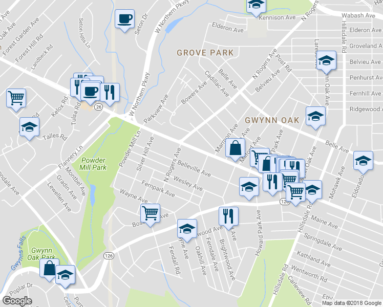 map of restaurants, bars, coffee shops, grocery stores, and more near 5315 Liberty Heights Avenue in Baltimore