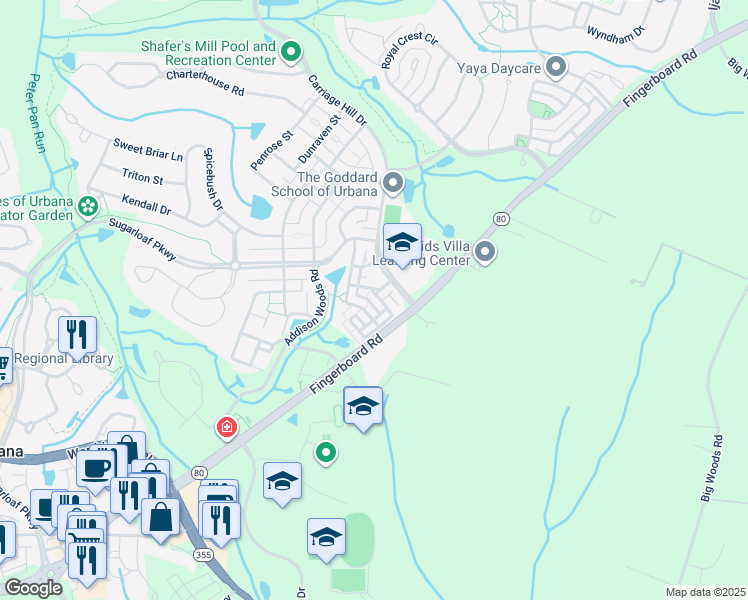 map of restaurants, bars, coffee shops, grocery stores, and more near 3686 Holborn Place in Frederick