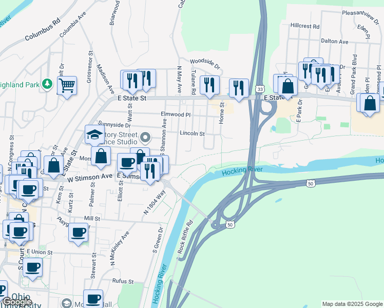 map of restaurants, bars, coffee shops, grocery stores, and more near in Athens