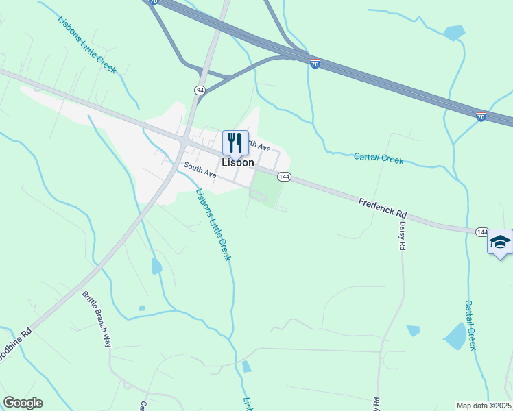 map of restaurants, bars, coffee shops, grocery stores, and more near 15901 Frederick Road in Woodbine