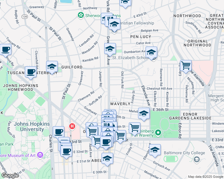 map of restaurants, bars, coffee shops, grocery stores, and more near 3701 Greenmount Avenue in Baltimore
