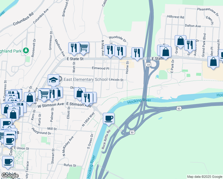 map of restaurants, bars, coffee shops, grocery stores, and more near in Athens