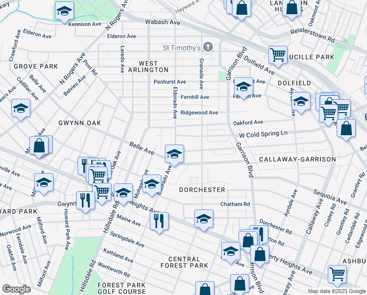 map of restaurants, bars, coffee shops, grocery stores, and more near 4118 Boarman Avenue in Baltimore