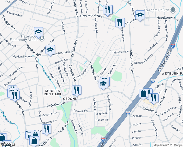 map of restaurants, bars, coffee shops, grocery stores, and more near 5201 Hamilton Avenue in Baltimore