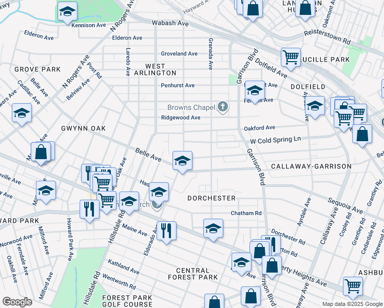 map of restaurants, bars, coffee shops, grocery stores, and more near 4118 Boarman Avenue in Baltimore