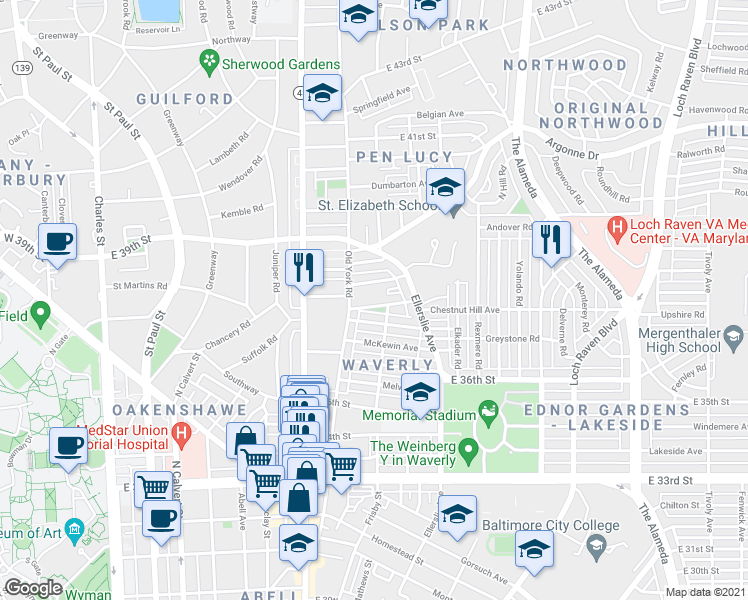map of restaurants, bars, coffee shops, grocery stores, and more near 612 Chestnut Hill Avenue in Baltimore