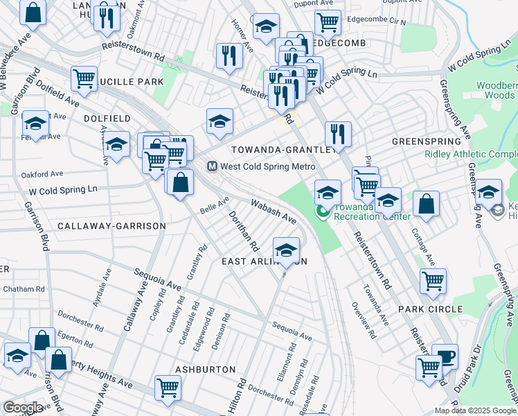 map of restaurants, bars, coffee shops, grocery stores, and more near 4041 Grantley Road in Baltimore