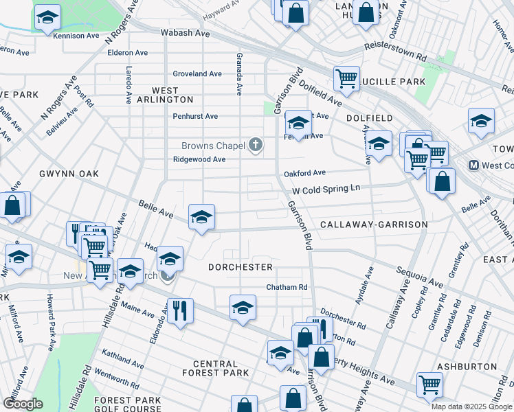 map of restaurants, bars, coffee shops, grocery stores, and more near 4032 Boarman Avenue in Baltimore
