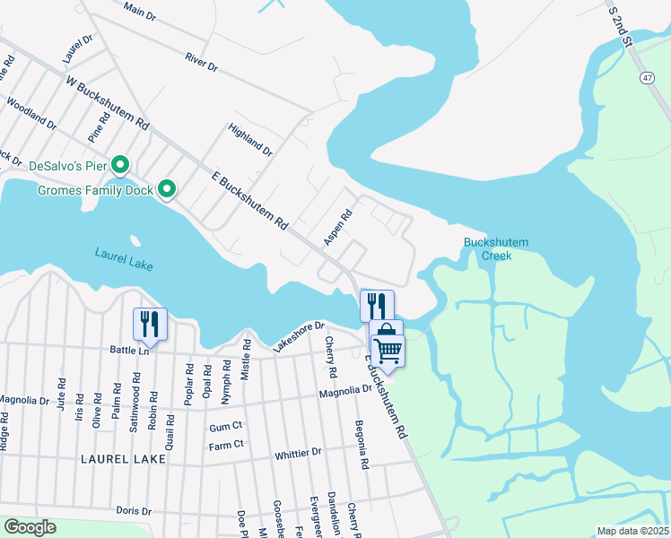 map of restaurants, bars, coffee shops, grocery stores, and more near 1201 East Buckshutem Road in Millville