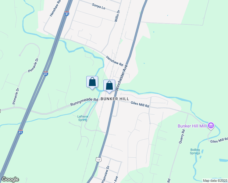 map of restaurants, bars, coffee shops, grocery stores, and more near 9734 Winchester Avenue in Bunker Hill