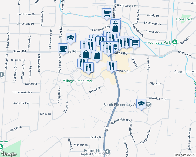 map of restaurants, bars, coffee shops, grocery stores, and more near 555 Wessel Drive in Fairfield