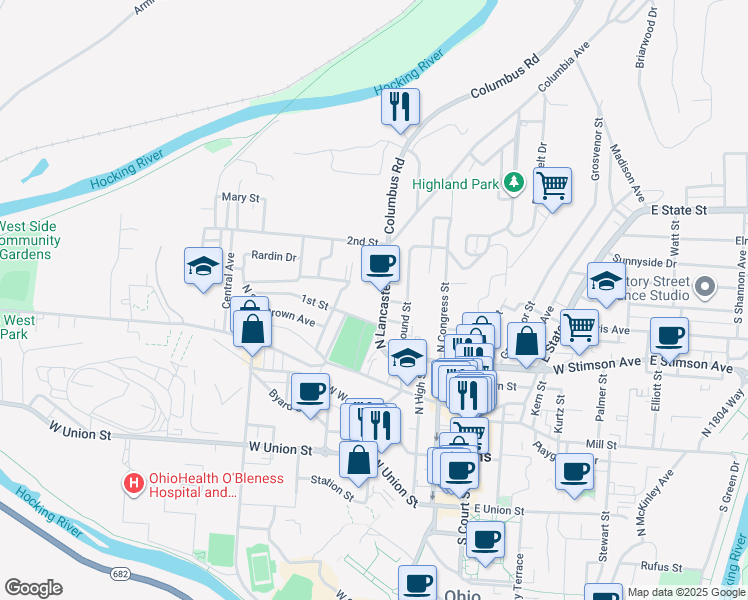 map of restaurants, bars, coffee shops, grocery stores, and more near 91N North Lancaster Street in Athens