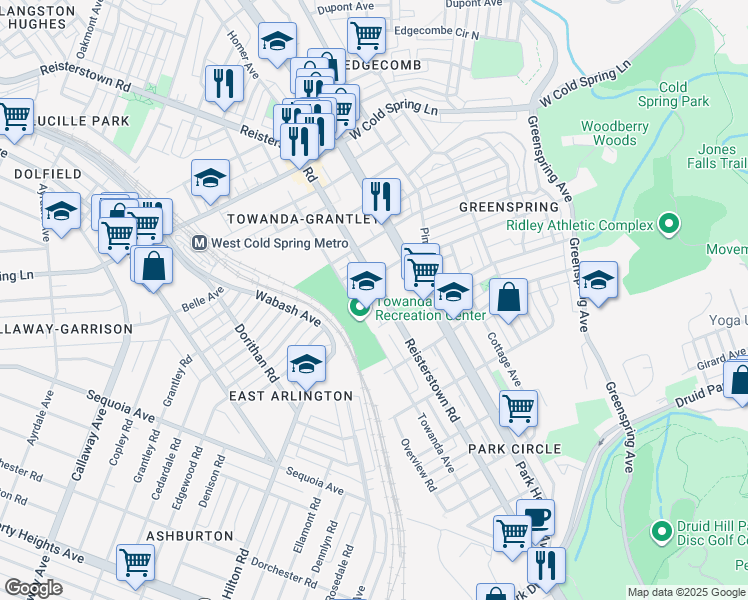 map of restaurants, bars, coffee shops, grocery stores, and more near 4022 Reisterstown Road in Baltimore