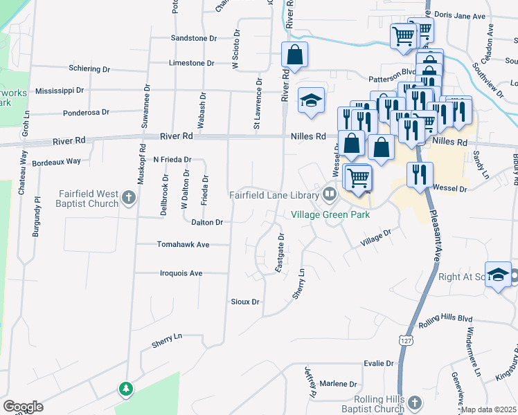 map of restaurants, bars, coffee shops, grocery stores, and more near 1345 Dalton Court in Fairfield