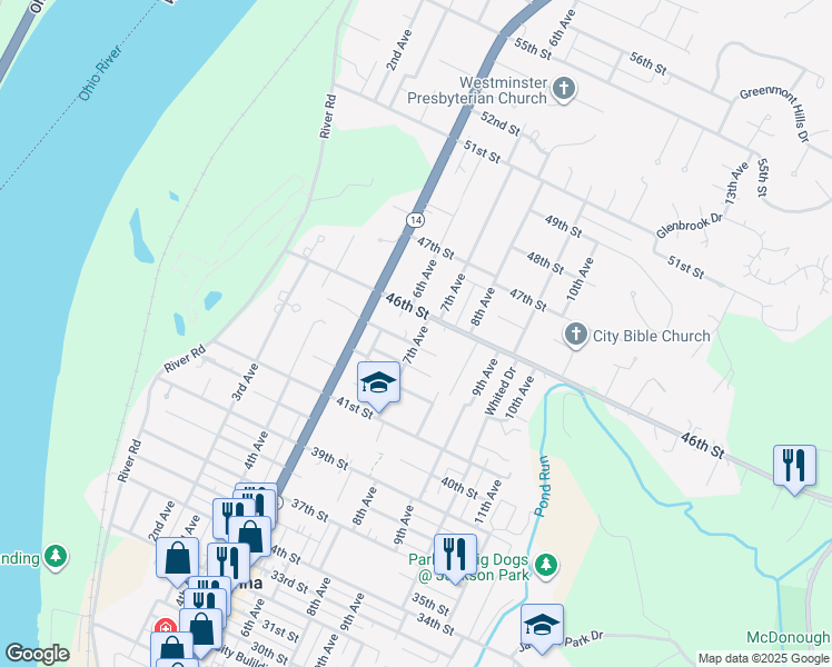 map of restaurants, bars, coffee shops, grocery stores, and more near 4505 7th Avenue in Vienna