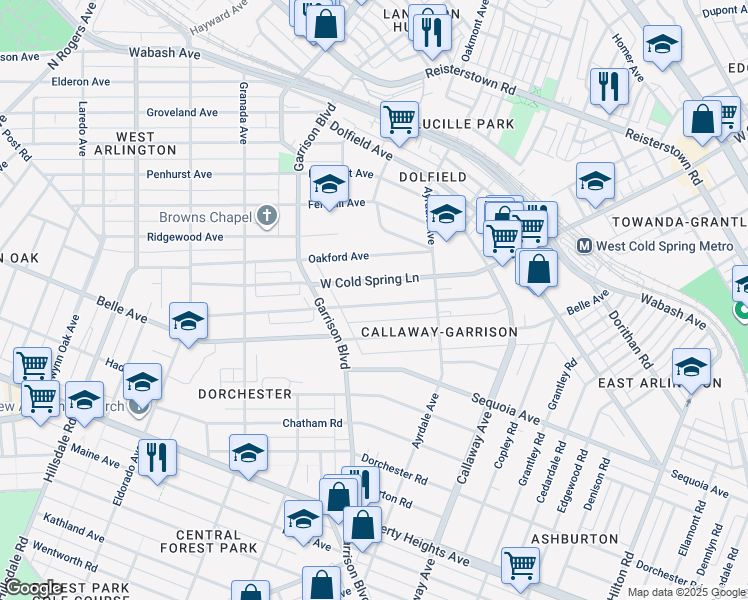 map of restaurants, bars, coffee shops, grocery stores, and more near 3906 Boarman Avenue in Baltimore