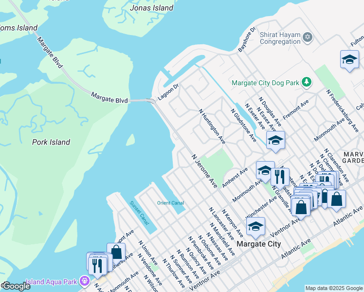 map of restaurants, bars, coffee shops, grocery stores, and more near 8501 Wellington Avenue in Margate City