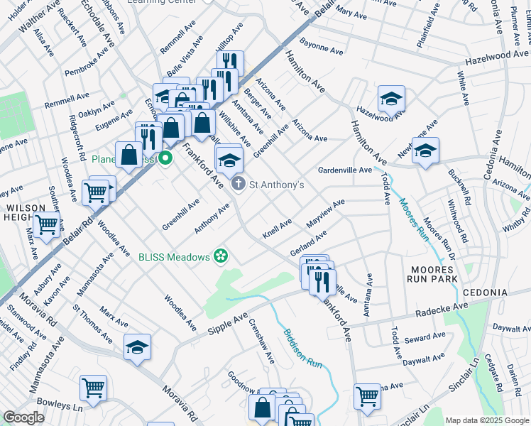 map of restaurants, bars, coffee shops, grocery stores, and more near 5315 Plainfield Avenue in Baltimore