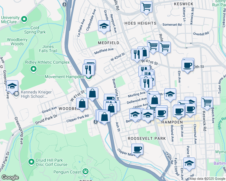 map of restaurants, bars, coffee shops, grocery stores, and more near 1522 Cox Street in Baltimore