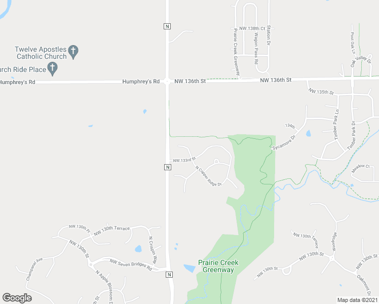 map of restaurants, bars, coffee shops, grocery stores, and more near Northwest 133rd Terrace in Platte City